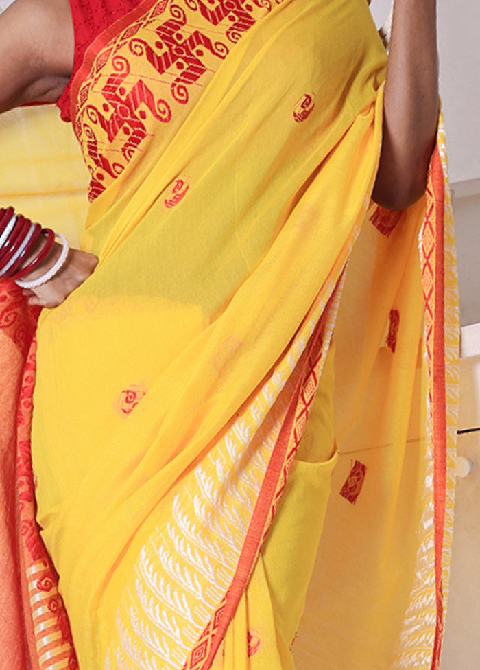 Yellow Cotton Saree With Blouse Piece Manchester Sale Online