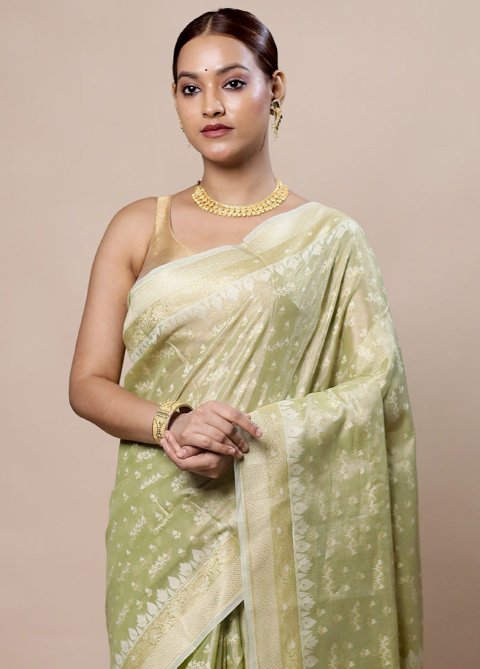 Green Tissue Silk Saree With Blouse Piece 2025 New