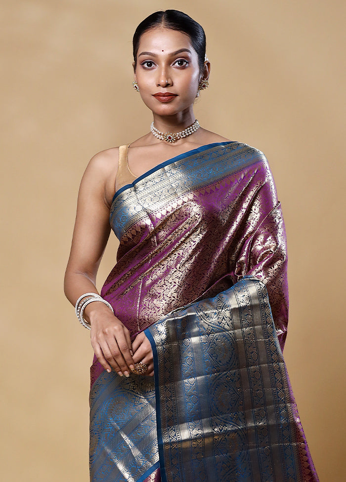 Violet Handloom Kora Pure Silk Saree With Blouse Piece Clearance Deals