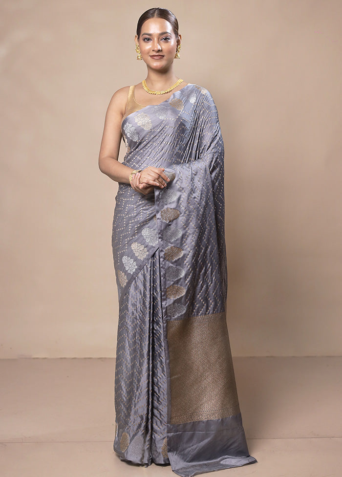 Grey Katan Silk Saree With Blouse Piece Cheap Best Seller