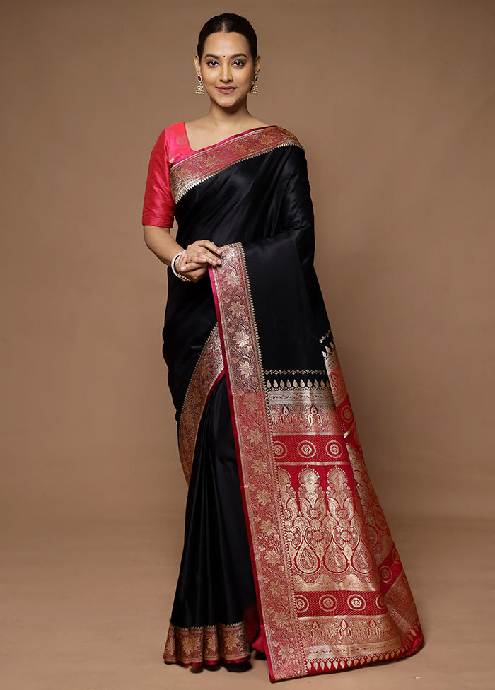 Black Banarasi Silk Saree With Blouse Piece Clearance Store For Sale