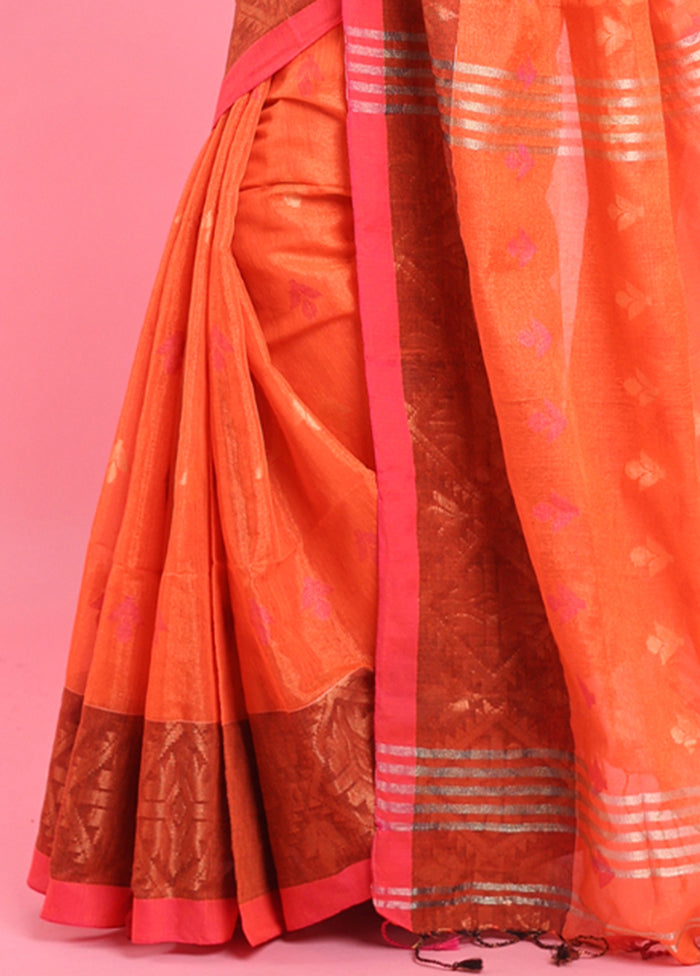 Orange Spun Silk Saree With Blouse Piece Best Place Sale Online