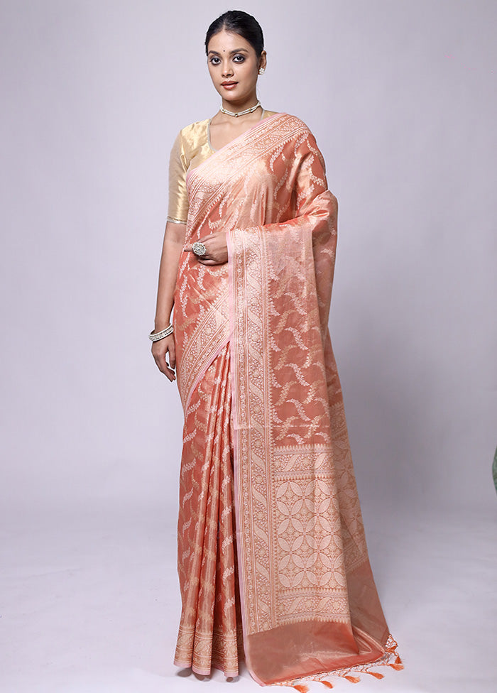 Peach Tissue Silk Saree With Blouse Piece Sale Finishline