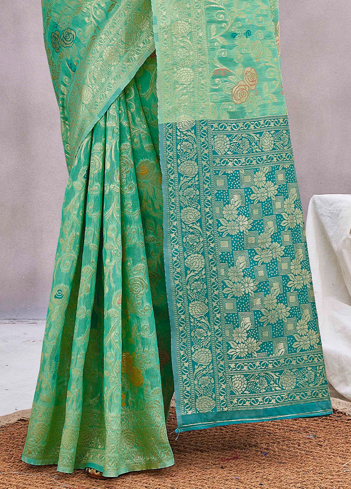 Green Dupion Silk Saree With Blouse Piece Discount Outlet Locations