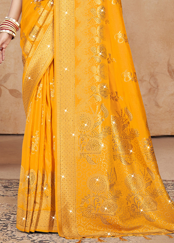 Yellow Spun Silk Saree With Blouse Piece Cheap Best Store To Get