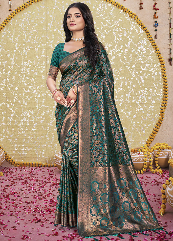 Rama Green Spun Silk Saree With Blouse Piece Outlet Manchester Great Sale