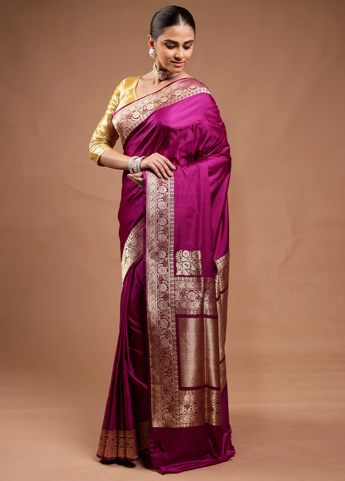 Pink Handloom Katan Pure Silk Saree With Blouse Piece Sale Cheap Online