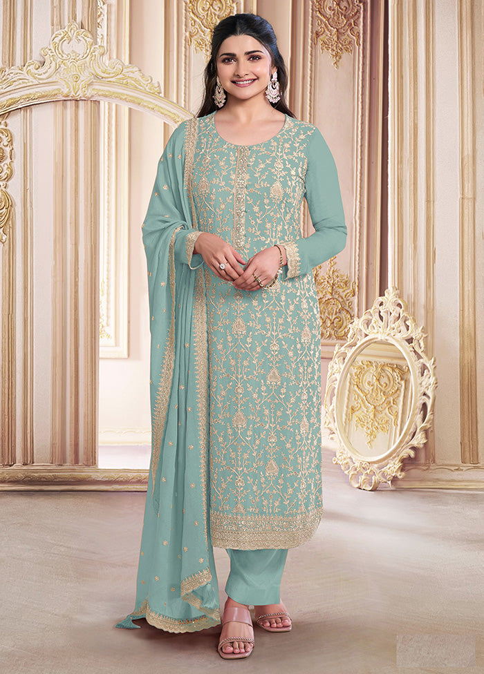 3 Pc Green Semi Stitched Georgette Suit Set 2025 Newest Sale Online