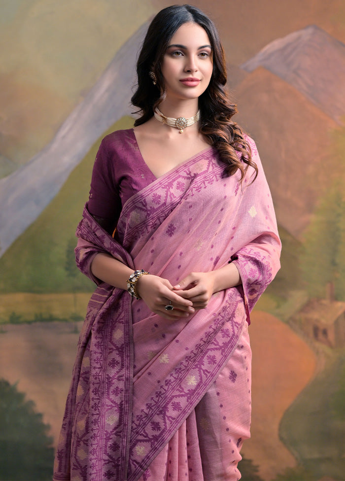 Pink Pure Cotton Saree With Blouse Piece Outlet