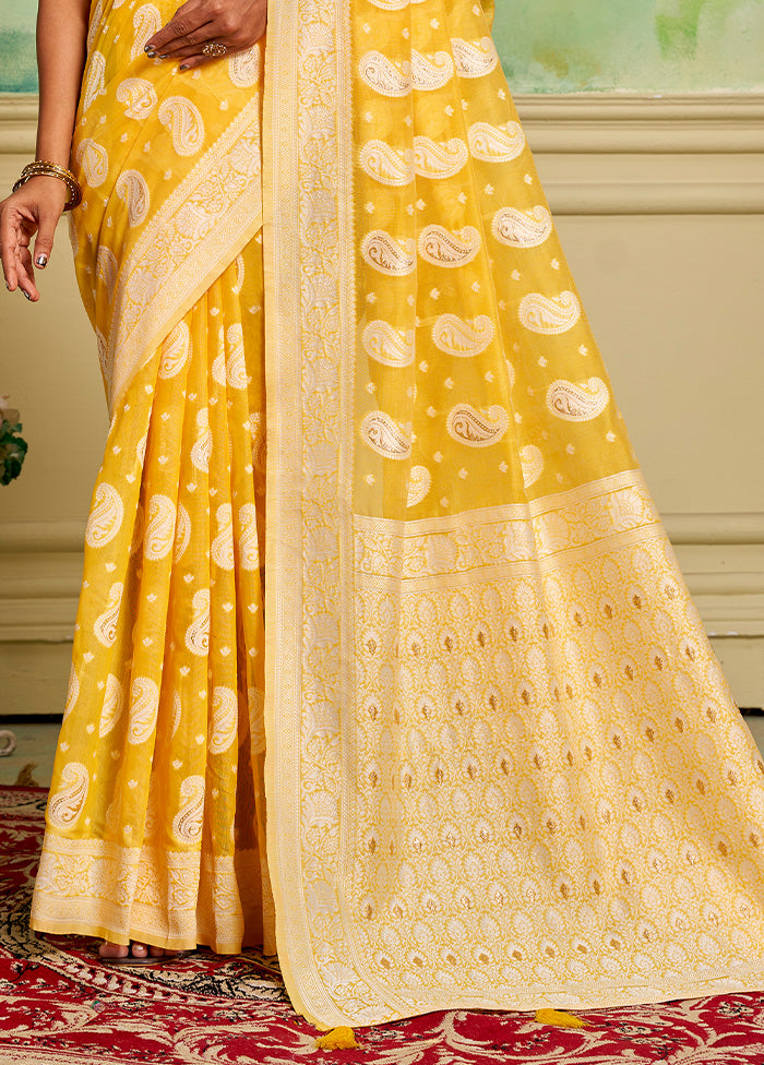 Yellow Cotton Saree With Blouse Piece Cheap High Quality