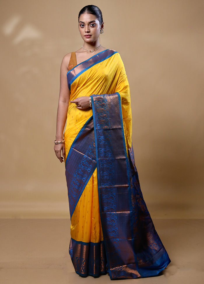 Yellow Kanjivaram Silk Saree With Blouse Piece Free Shipping Hot Sale