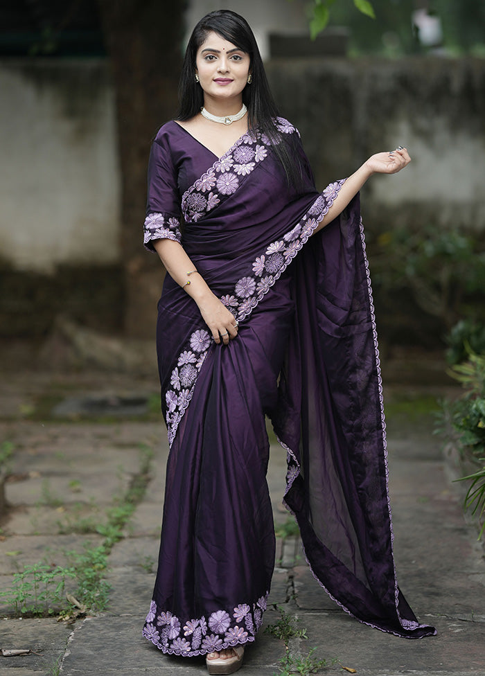 Lavender Spun Silk Saree With Blouse Piece Clearance In China