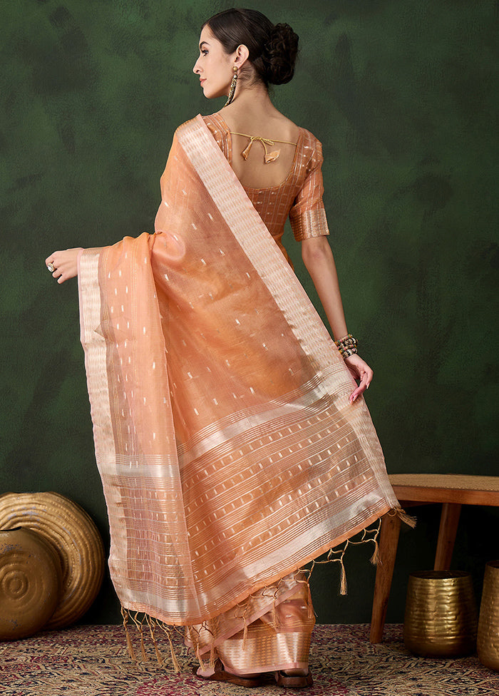 Peach Organza Saree With Blouse Piece Outlet Release Dates