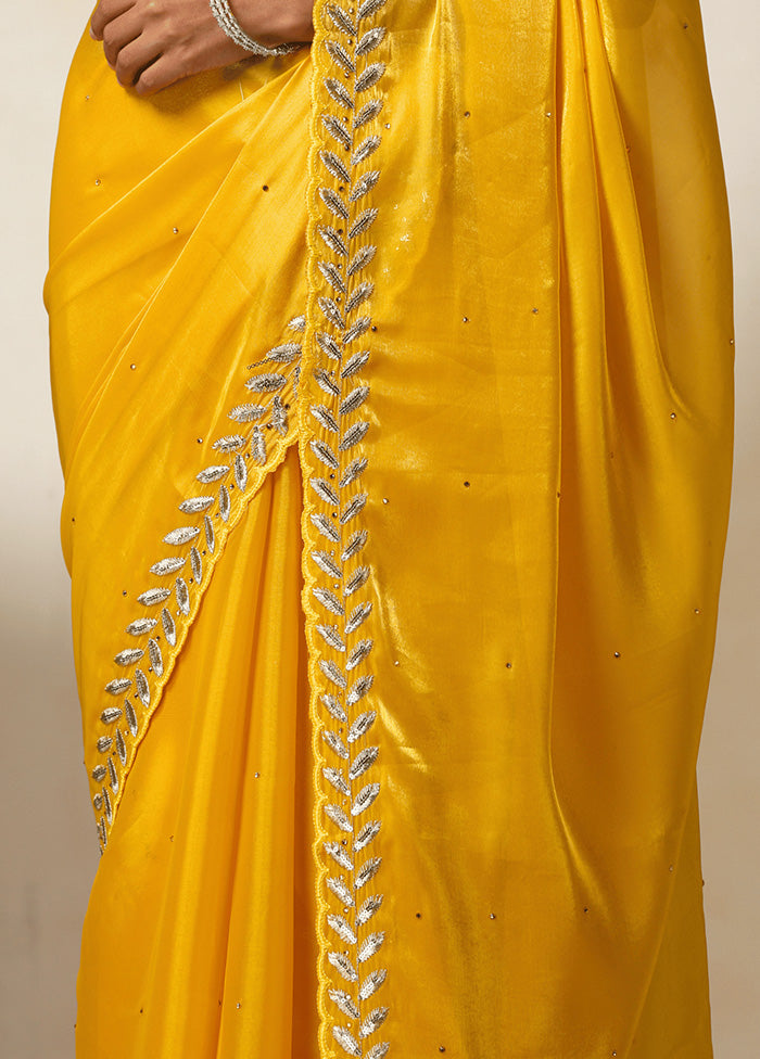 Yellow Spun Silk Saree With Blouse Piece Outlet Locations For Sale