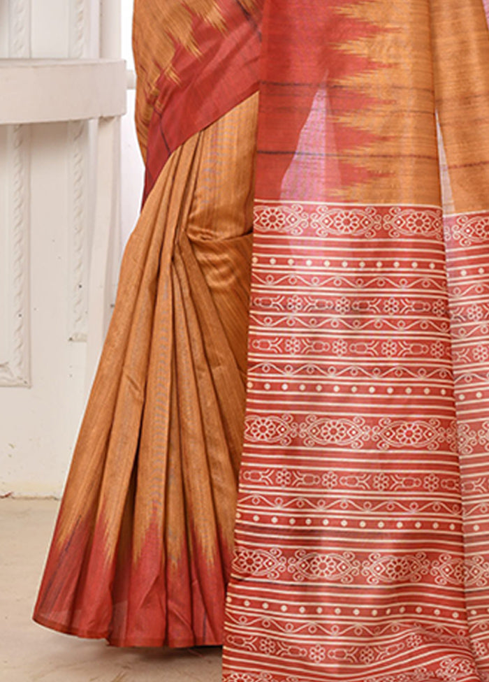 Mustard Tussar Silk Saree With Blouse Piece Marketable Sale Online