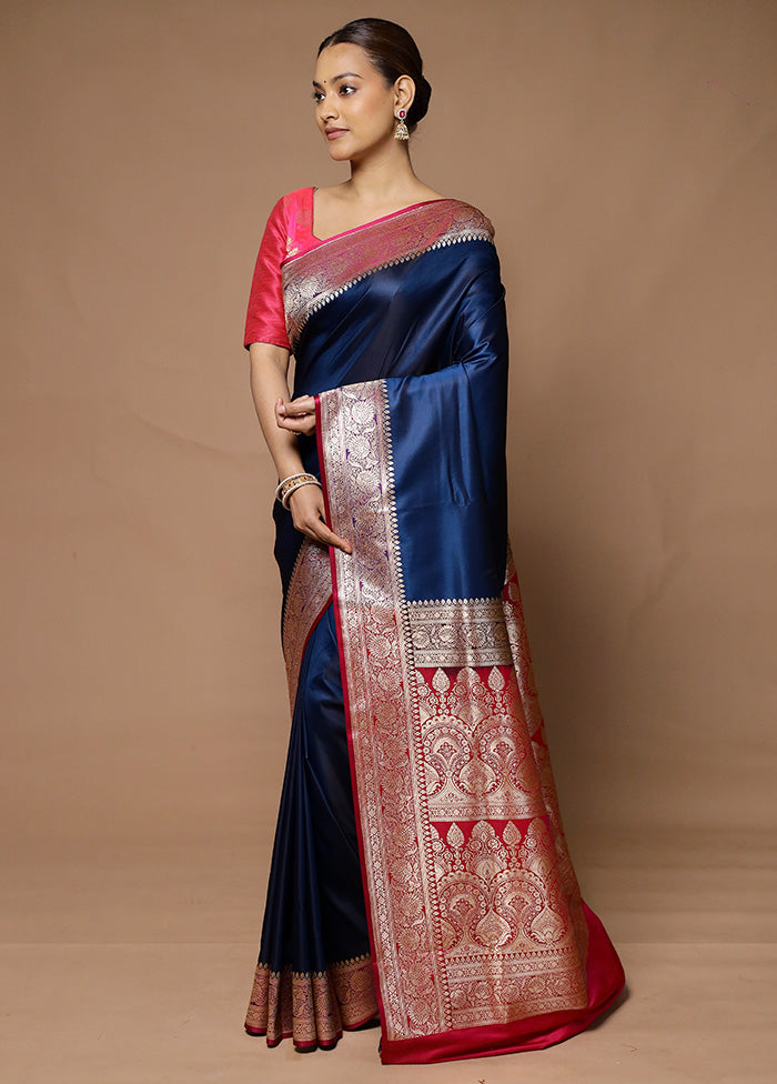 Blue Banarasi Silk Saree With Blouse Piece Online