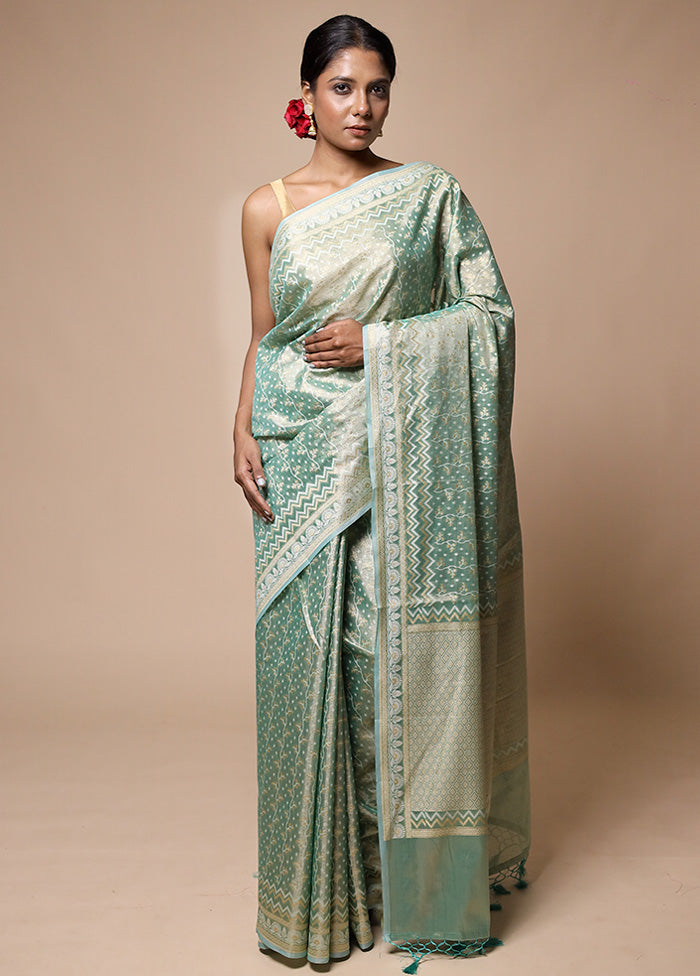 Green Tissue Silk Saree With Blouse Piece Cheapest Sale Online