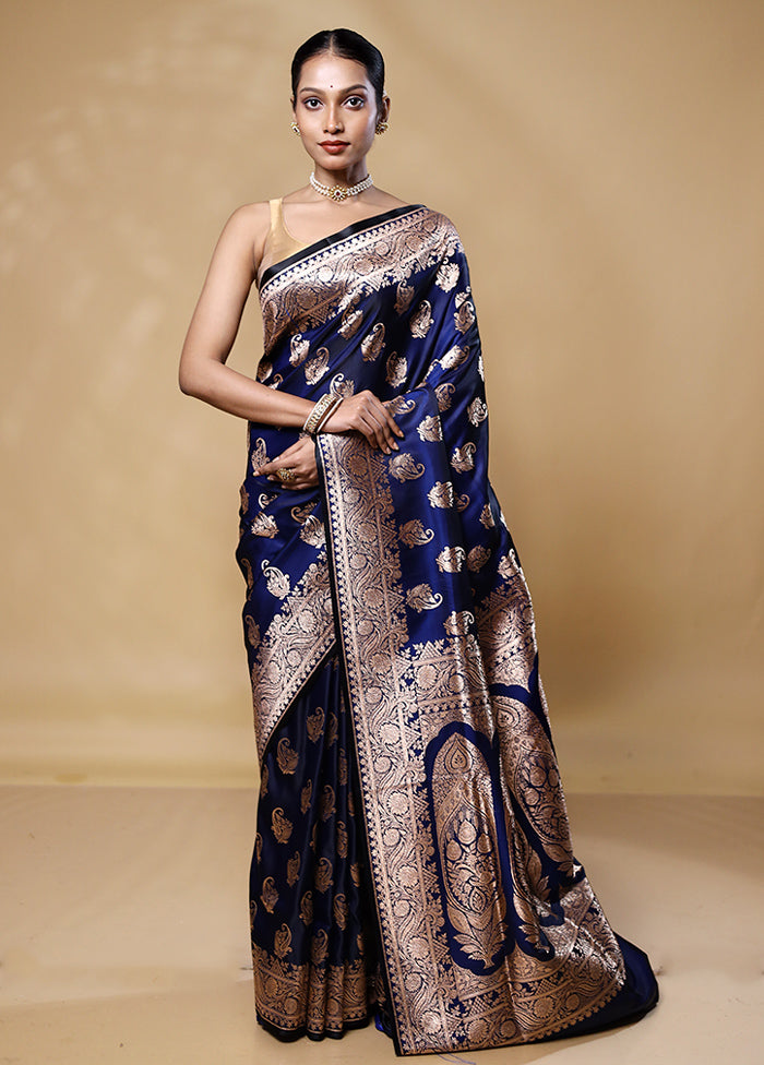 Blue Banarasi Silk Saree With Blouse Piece Inexpensive Cheap Online