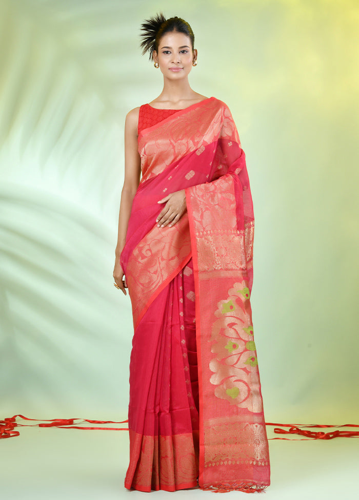 Hot Pink Pure Cotton Saree With Blouse Piece Outlet 2025 New