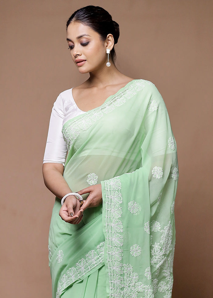 green Pure Cotton Saree With Blouse Piece Discount Great Deals