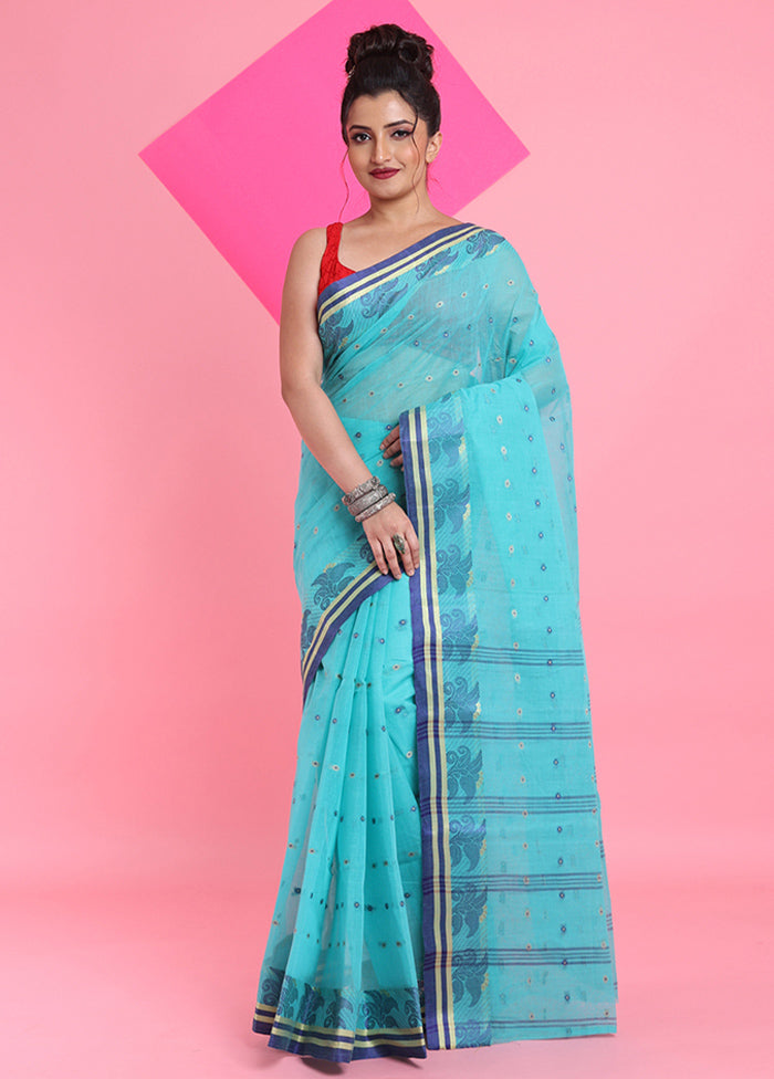 Sea Green Cotton Woven Work Saree Without Blouse Piece Discount Big Sale