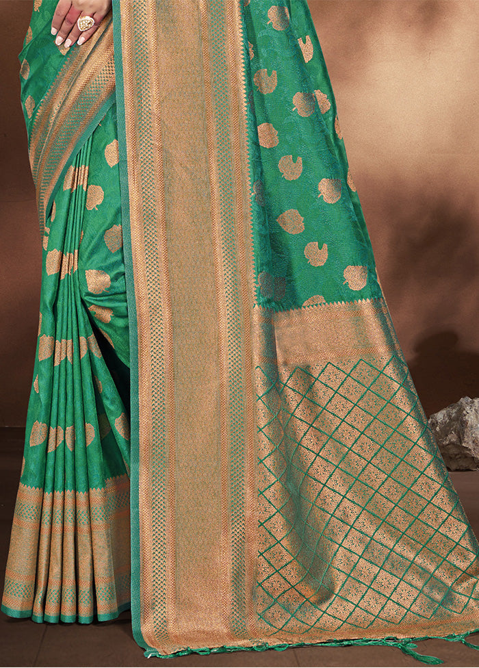 Rama Green Spun Silk Saree With Blouse Piece Outlet Largest Supplier