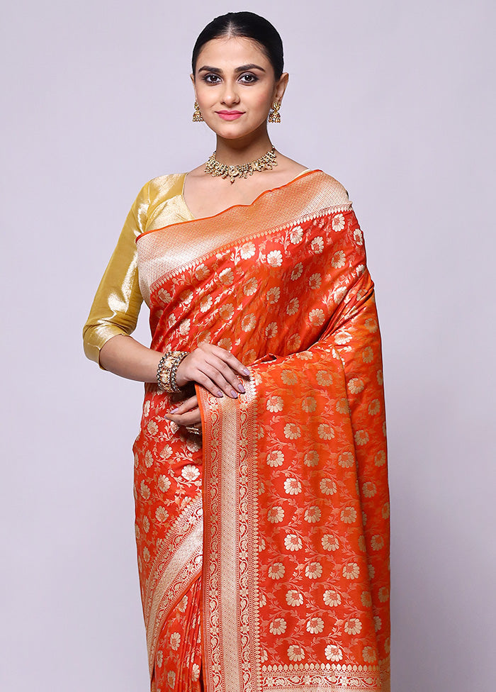 Orange Uppada Silk Saree With Blouse Piece Low Pice Cheap Online