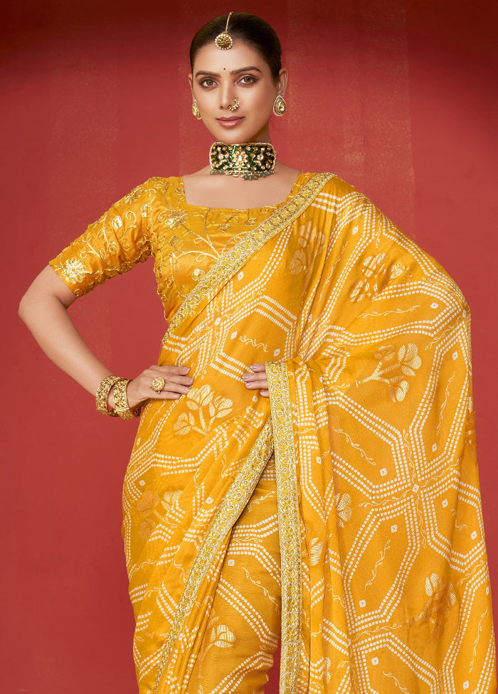 Yellow Chiffon Silk Saree With Blouse Piece Outlet Shop Offer