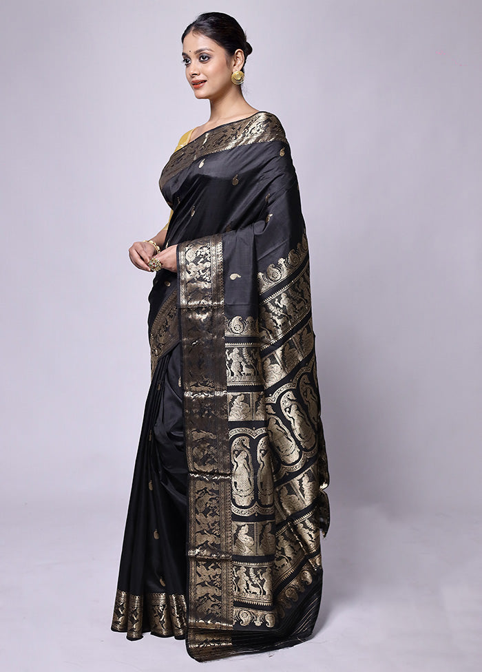 Black Handloom Baluchari Pure Silk Saree With Blouse Piece Buy Online