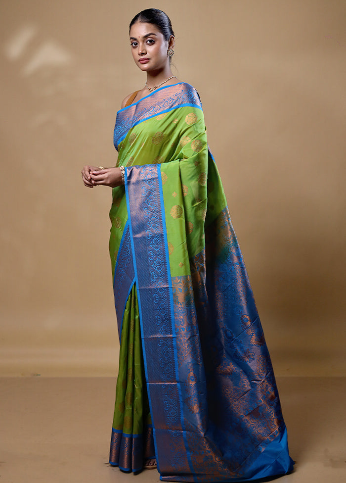 Green Kanjivaram Silk Saree With Blouse Piece Cheap Low Pice