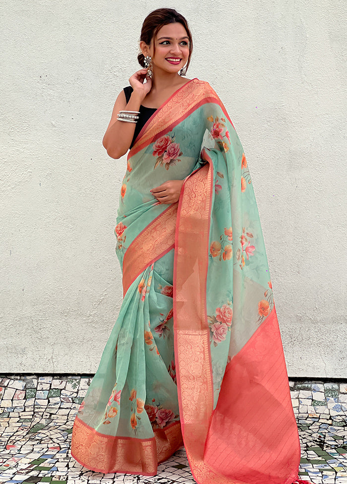 Sea Green Spun Silk Saree With Blouse Piece Best Store To Get Cheap Online