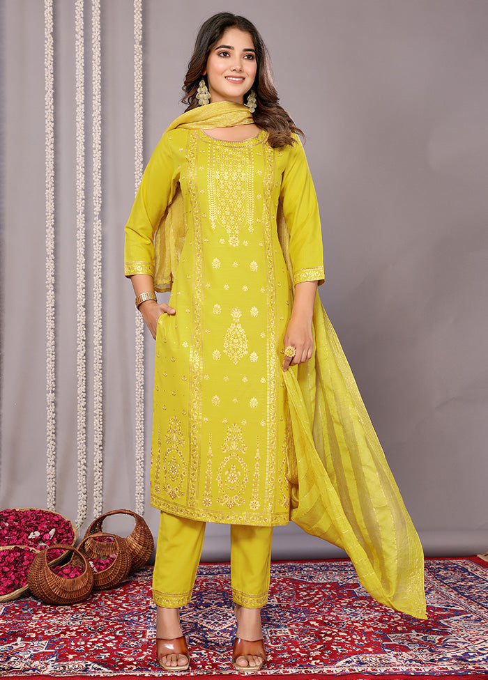 3 Pc Yellow Readymade Cotton Suit Set Cheap Sale Best Store To Get