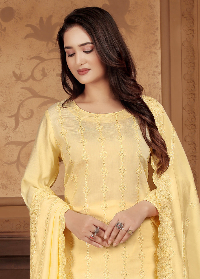 3 Pc Yellow Readymade Chanderi Suit Set Free Shipping Marketable