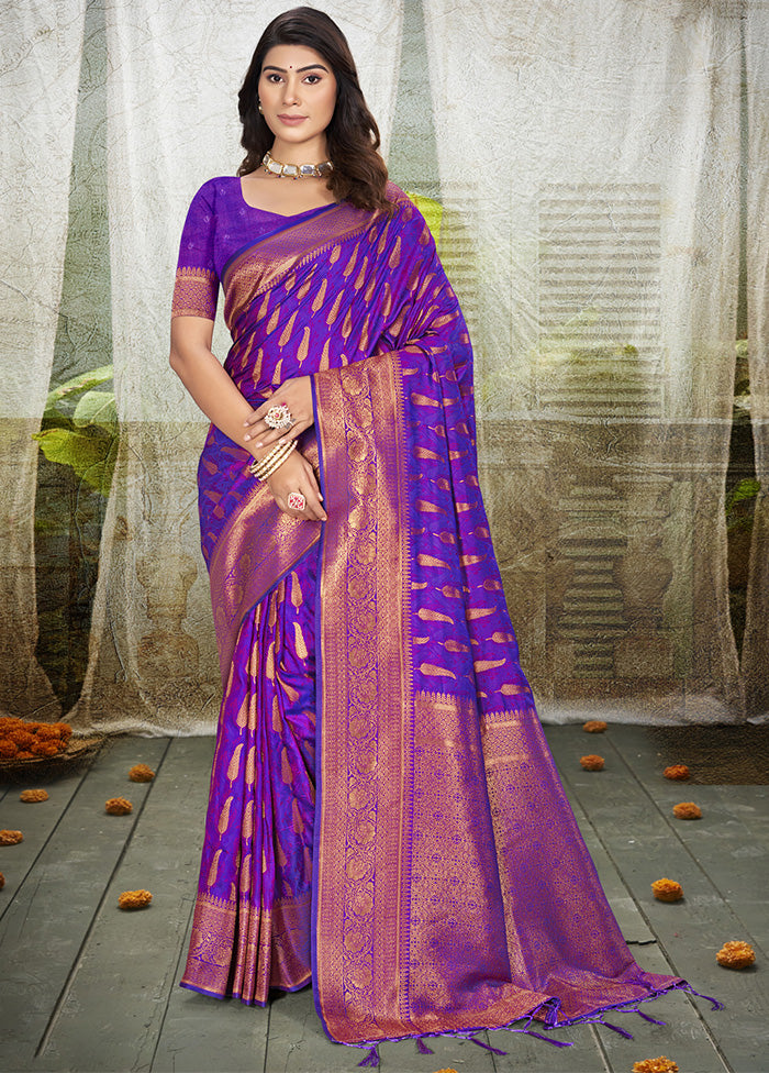 Purple Spun Silk Saree With Blouse Piece Enjoy Cheap Online