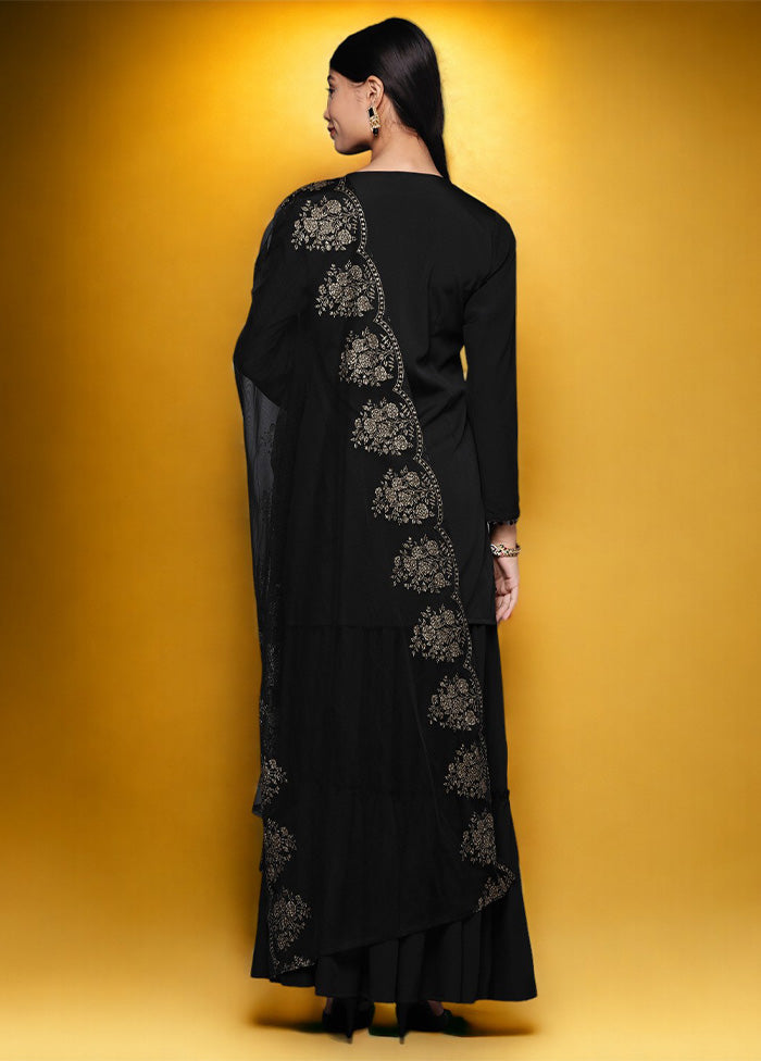 3 Pc Black Readymade Silk Dupatta Suit Set Cheap Sale Best Store To Get