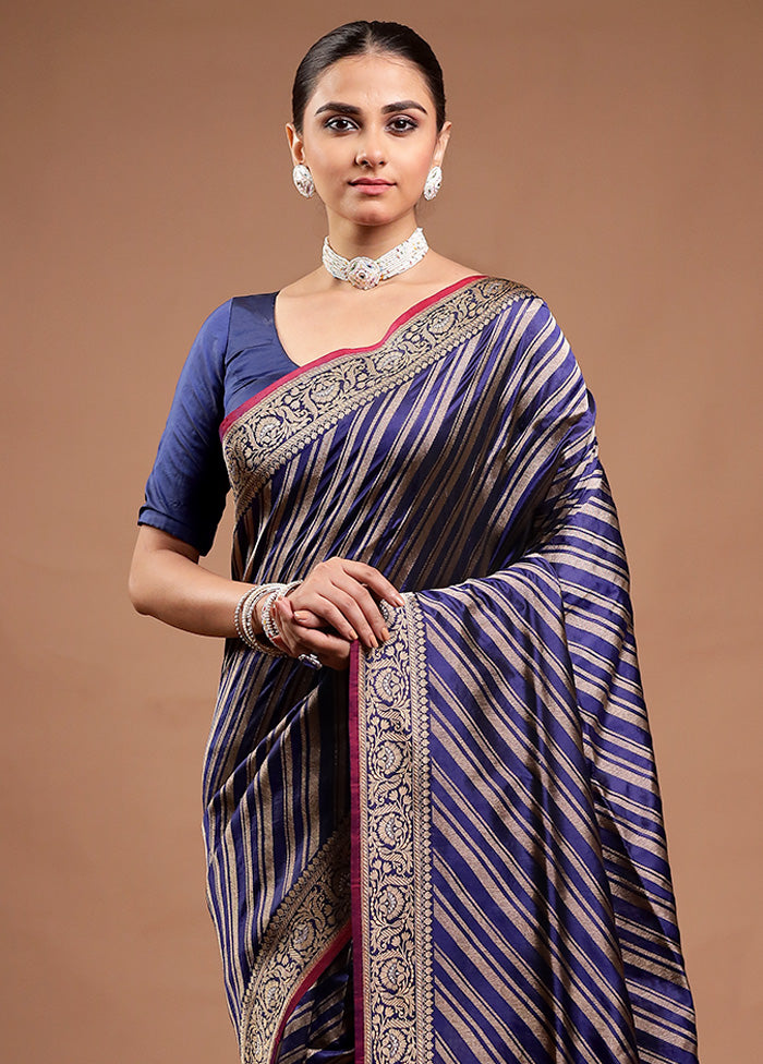 Blue Handloom Katan Pure Silk Saree With Blouse Piece Visit New Online