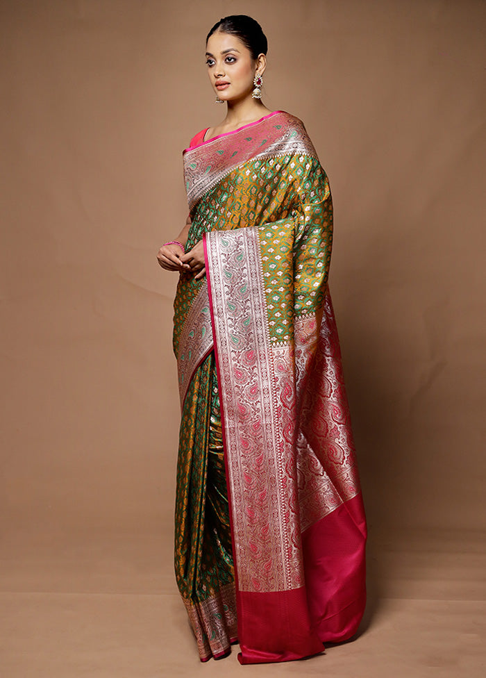 Green Tanchoi Silk Saree With Blouse Piece Free Shipping View