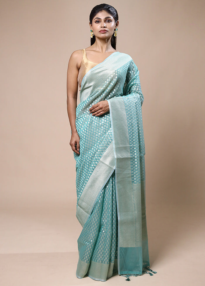 Blue Kora Silk Saree With Blouse Piece Cheap Sale Really