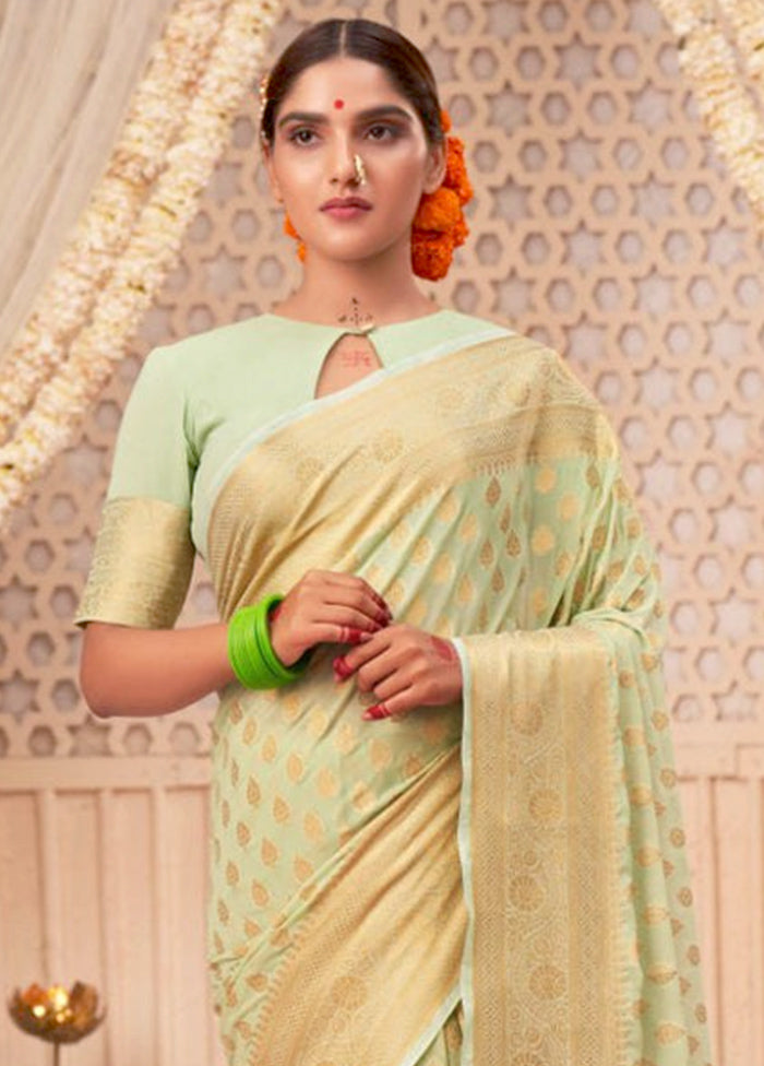 Pista Green Banarasi Silk Saree With Blouse Piece Cheap Sale Cheap