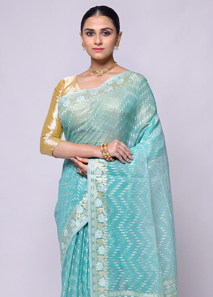 Blue Kora Silk Saree With Blouse Piece Cheap Outlet Locations