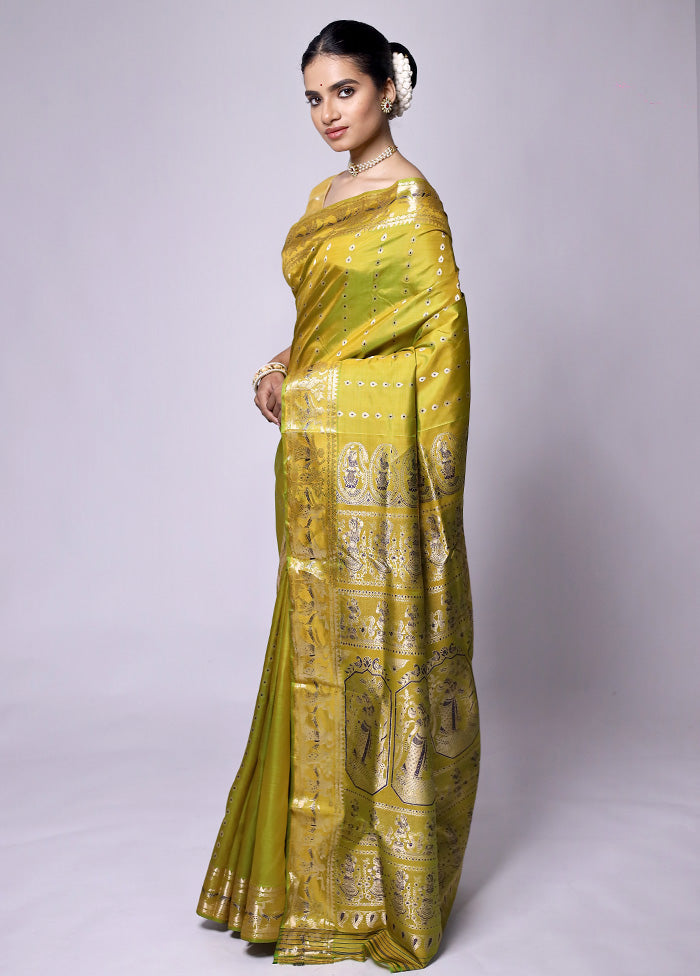 Green Handloom Baluchari Pure Silk Saree With Blouse Piece Outlet Shop