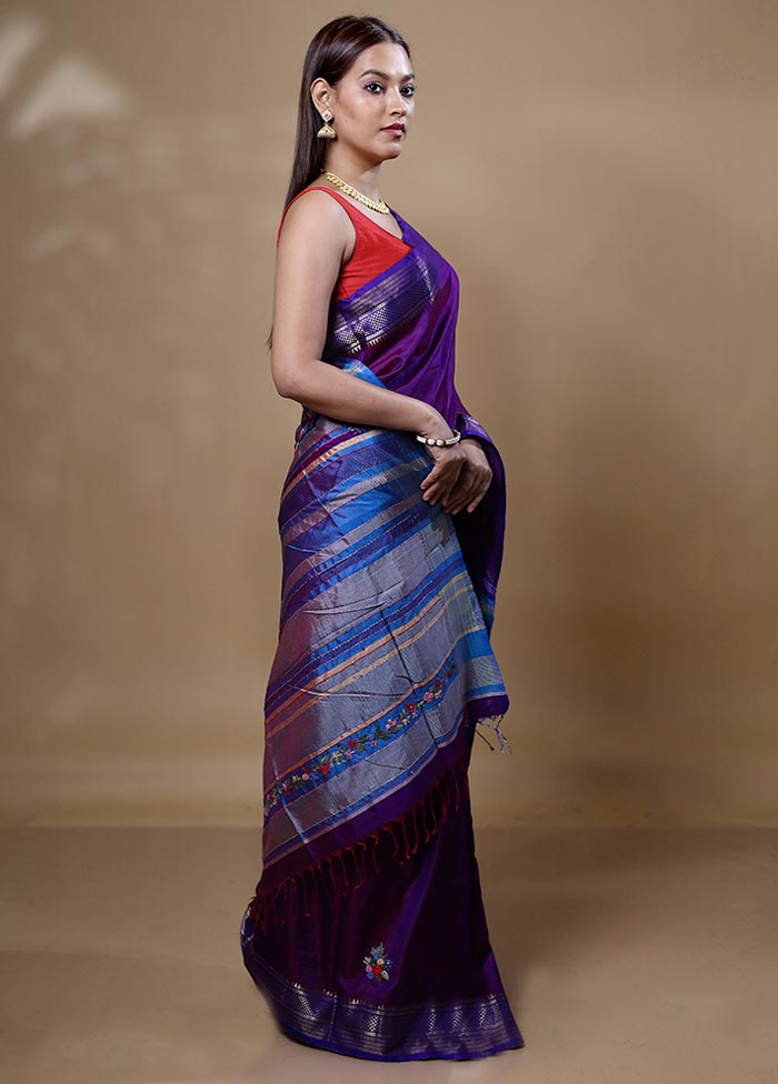 Violet Handloom Tussar Pure Silk Saree With Blouse Piece Best Place Sale Online