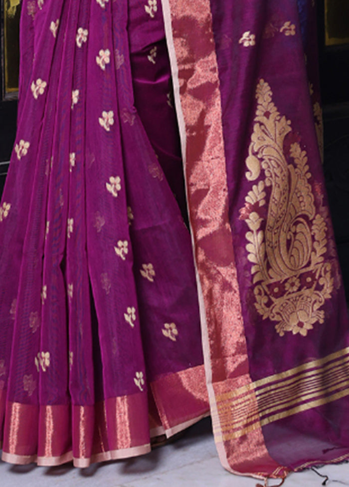 Purple Pure Cotton Saree With Blouse Piece Sale Original