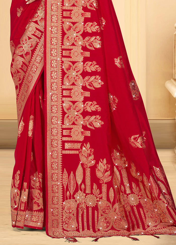 Red Spun Silk Saree With Blouse Piece Cheap Newest