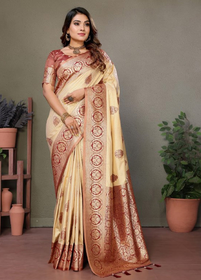 Cream Spun Silk Saree With Blouse Piece Pices Cheap Online