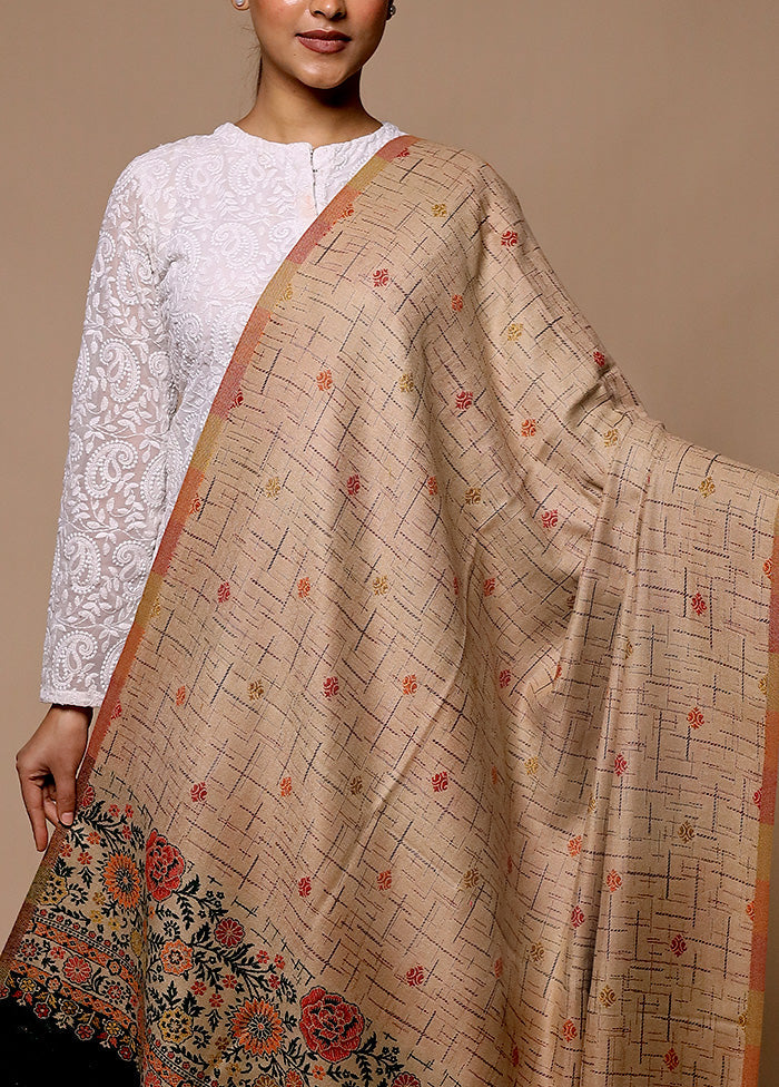 Cream Butta Work With Zari Woven Border Shawl Clearance 2025 New