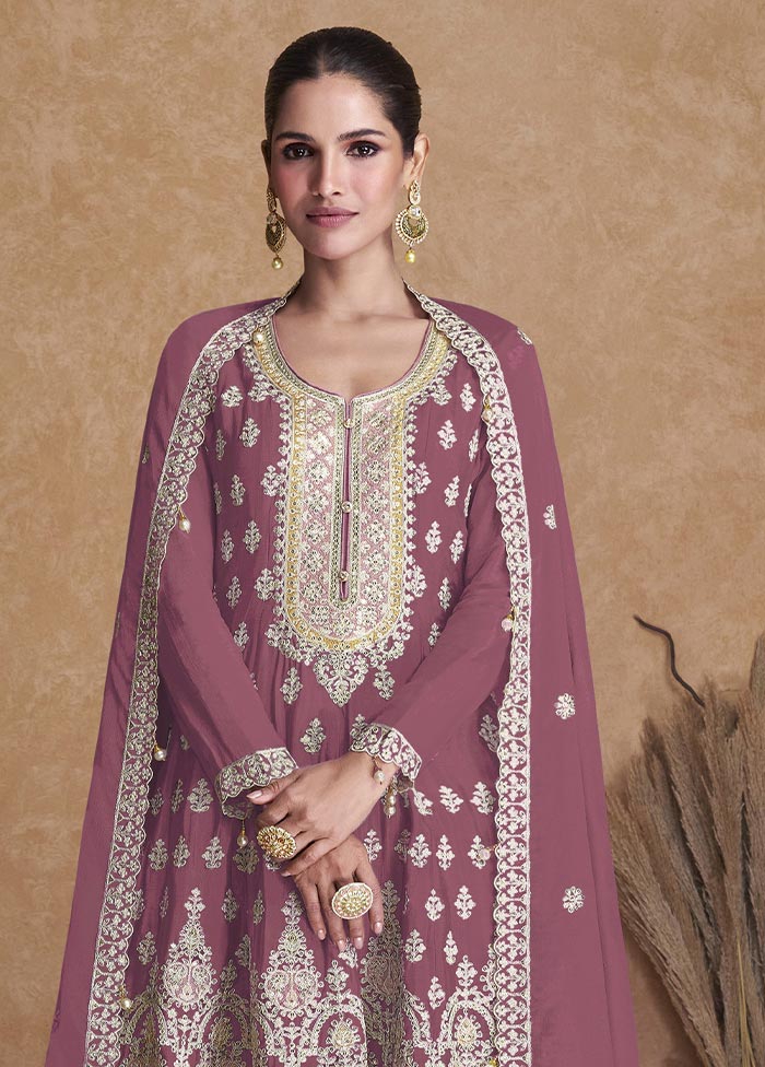 3 Pc Mauve Semi Stitched Georgette Suit Set Buy Cheap Factory Outlet