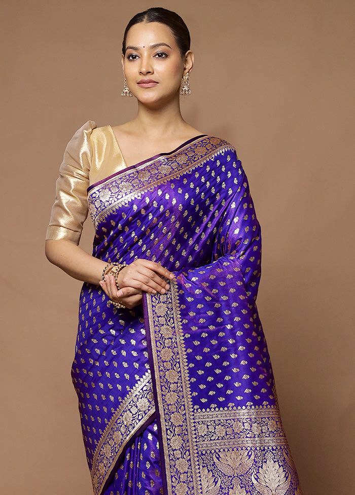 Purple Banarasi Silk Saree With Blouse Piece Sale Sast