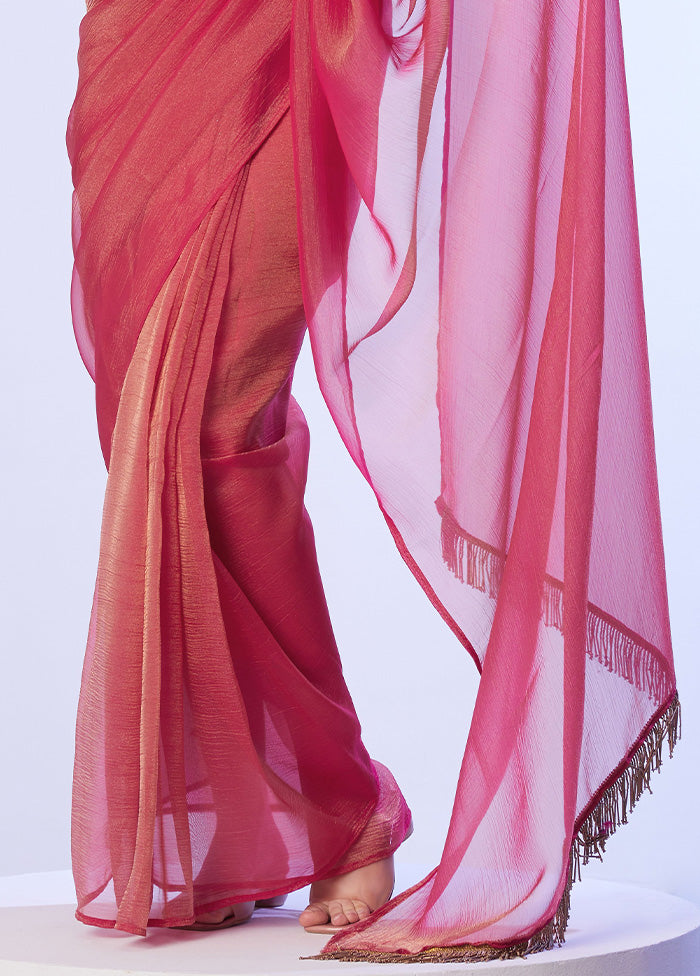 Rust Satin Silk Saree With Blouse Piece Outlet Exclusive