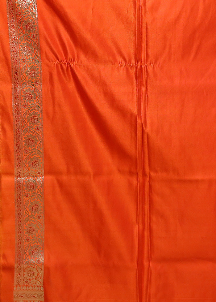 Orange Banarasi Silk Saree With Blouse Piece Get To Buy